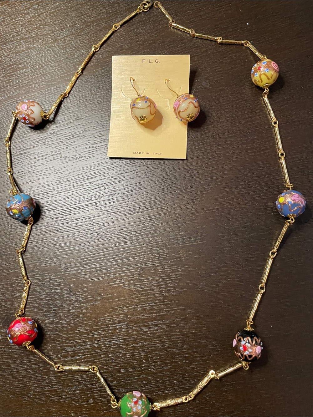 Multicolor Venetian Glass Bead Necklace & Earrings Set